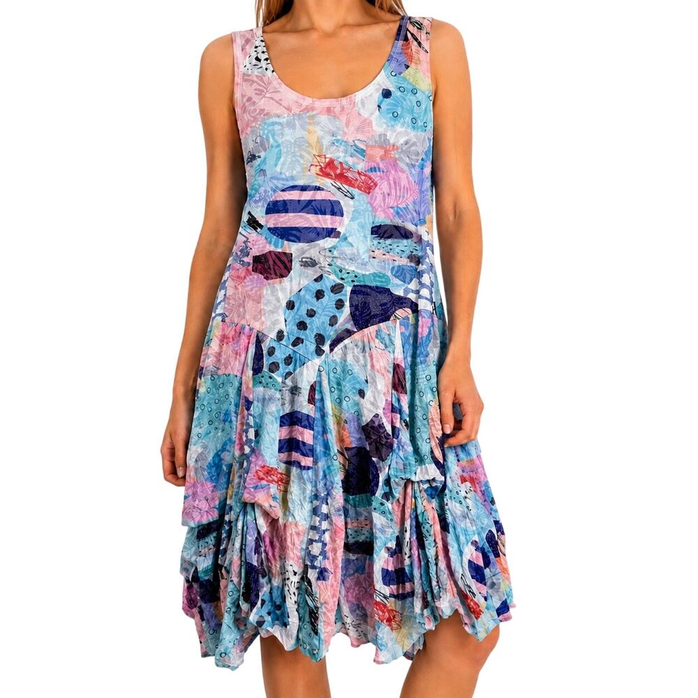 Shana Sz Small Wearable Art Pink Blue Tropical Beach Summer Tank Dress Artsy